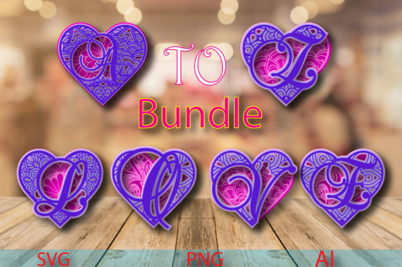 A-Z Alphabet Heart of Mandala 3D SVG Shapes
