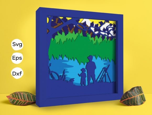 Father and Son Papercut Light Box 3D SVG for Shadow Boxes