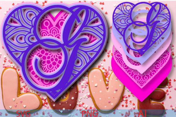 Heart Mandala Alphabet G: 3D SVG Shapes for Branding