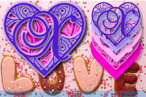 Heart Mandala Alphabet X: 3D SVG Shapes for Crafters