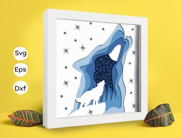 The Wolf Howls 3D SVG for Shadow Boxes