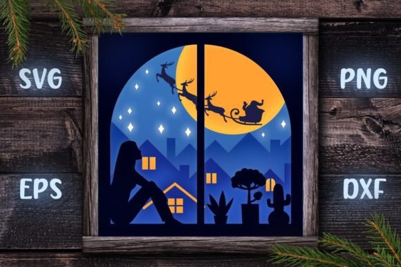 Winter Scene with Reindeers 3D SVG Shadow Boxes